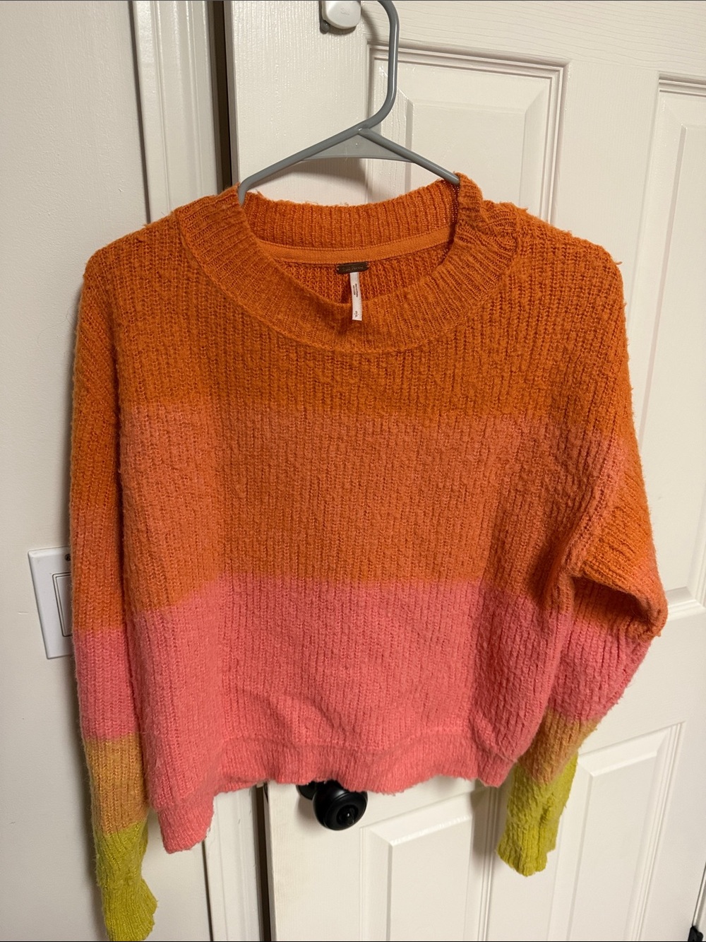 Free People Orange, Pink & Lime Colorblock Crewneck Sweater